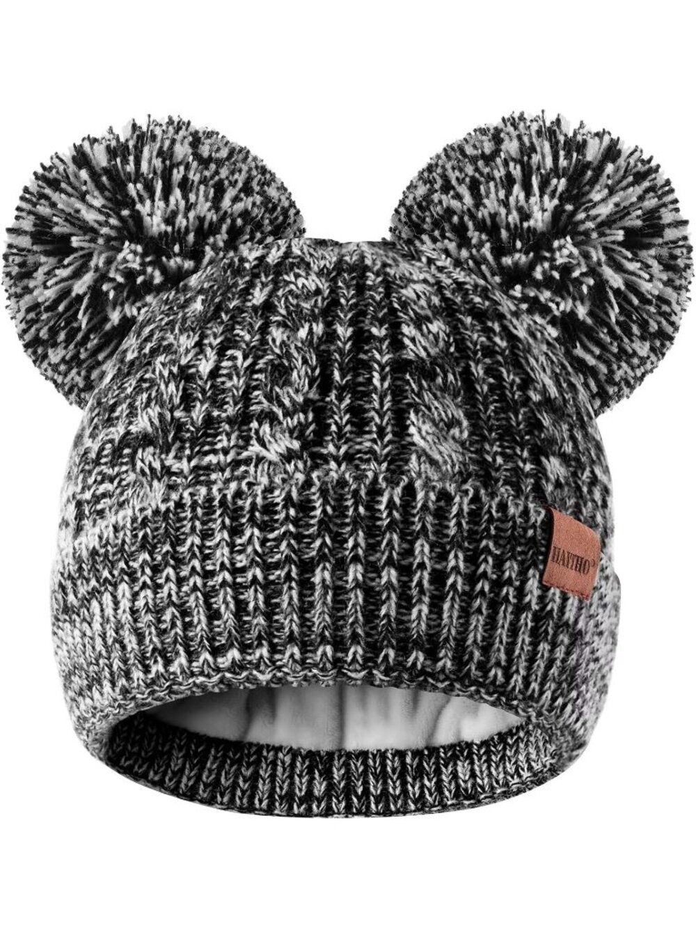 Women's Black Elastic Birthday Winter Hats Kids Toddler Children Knit Fleece Cap